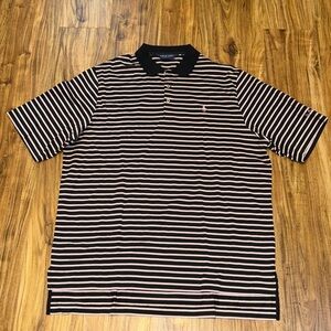 Ralph Lauren mens XL Polo Golf shirt Black White pink Stripe Kiawah River Course